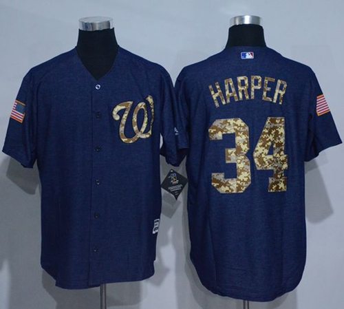 Nationals #34 Bryce Harper Denim Blue Salute to Service Stitched MLB Jersey